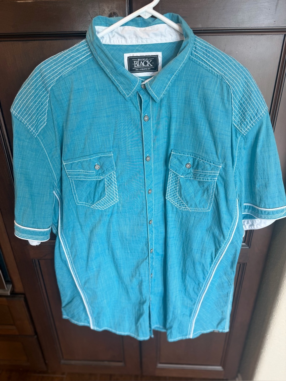 Buckle Black 3XL Turquoise Teal Button Up Shirt White Stitching Men